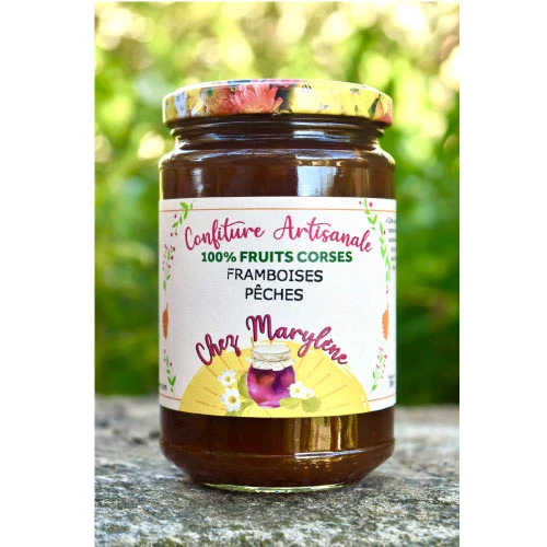 Confiture de framboises pêches